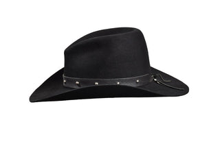 Black 100% Beaver Cowboy Hat with Silver Studded Leather Band, size 7 3/8