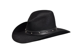 Black 100% Beaver Cowboy Hat with Silver Studded Leather Band, size 7 3/8