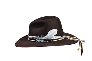 Beaver Fur, Dark Chocolate Fedora with Aquamarine Stones, Size 7 1/4