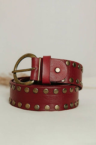 WIDE BURGUNDY LEATHER BELT CIRIUS STUDS