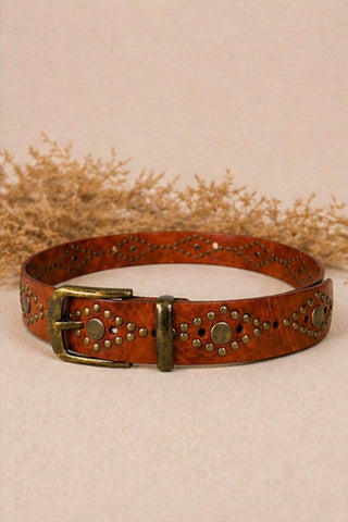 Wide brn leather belt w/ studs