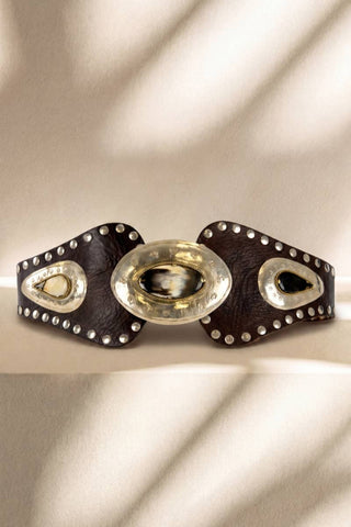Atlas leather sash belt, dark brown