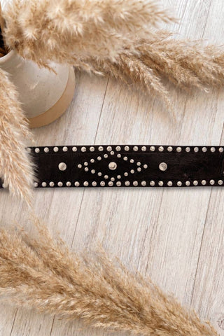Apolo dark brown leather sash belt with silver studs