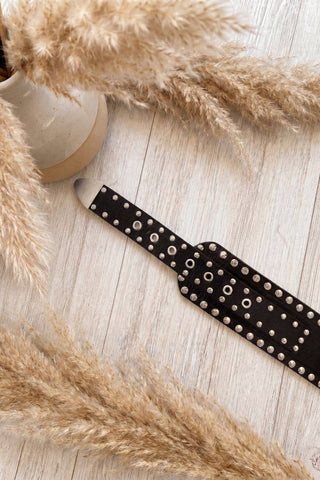 Apolo dark brown leather sash belt with silver studs