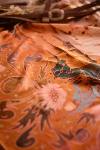 Round Up Large 100% Mulberry Silk 35x35: Floral Cattle Cowgirl Western Wild Rag
