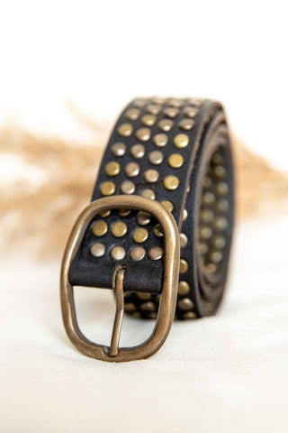 BLACK LEATHER BELT WITH WIDE STUDS