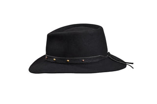 Black European Hare Fedora – Bronze Stud Band, Size 7 3/8