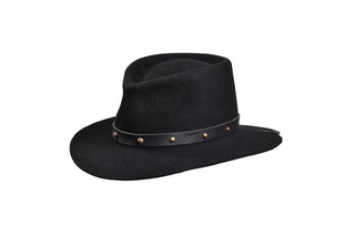Black European Hare Fedora – Bronze Stud Band, Size 7 3/8