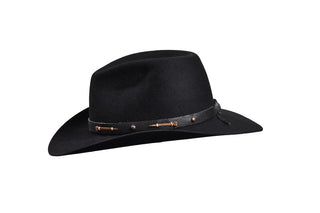 European Hare Black Cowboy Hat with Leather Horseshoe Nail Band – Size 7 5/8
