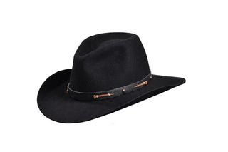 European Hare Black Cowboy Hat with Leather Horseshoe Nail Band – Size 7 5/8