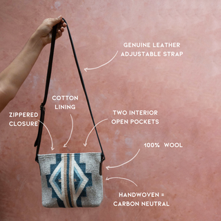 Sueños Zapotec Wool Crossbody–Leather Trim