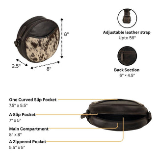 Luna Leather Round Crossbody Bag – Women's – Chestnut, Brown & Hair-On Brown: Brown