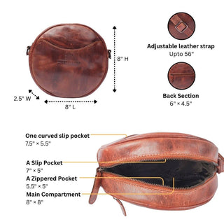 Luna Leather Round Crossbody Bag – Women's – Chestnut, Brown & Hair-On Brown: Hair-On Brown