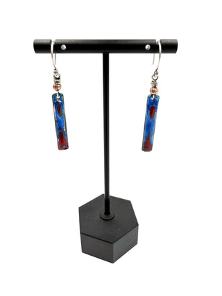 Enamel Copper Bar Earrings Blue