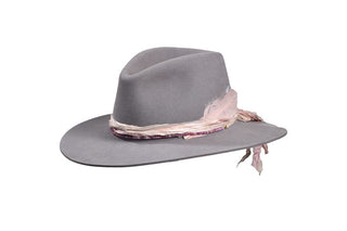 European Hare, Lavender Fedora with Ruby Gemstones, Size 7 1/4