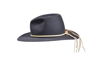 Midnight Blue European Hare Fedora – Braided Leather, Size 6 7/8