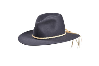 Midnight Blue European Hare Fedora – Braided Leather, Size 6 7/8