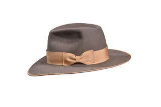 Natural Beaver Fedora with Grosgrain Ribbon & Bound Edge, Size 7 1/4