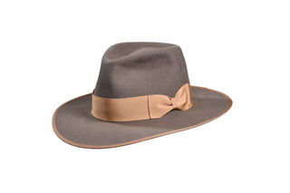 Natural Beaver Fedora with Grosgrain Ribbon & Bound Edge, Size 7 1/4